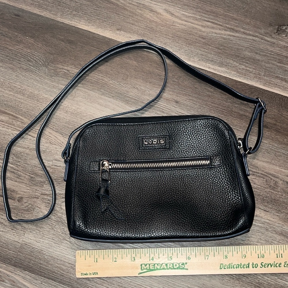 Lodis ladies navy blue leather crossbody bag, preowned